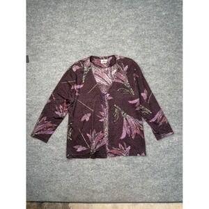 Superline USA Vintage Burgundy‎ Leopard Feather Print Tie Front Cardigan Top L